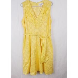Studio 1 Petite yellow Swiss dot ruffled Vneck midi dress SZ 16P retro vibrant